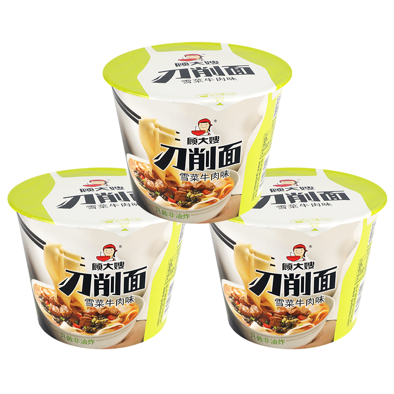 顾大嫂雪菜牛肉刀削面 非油炸方便宽面条 油泼大碗面 夜宵速食代餐