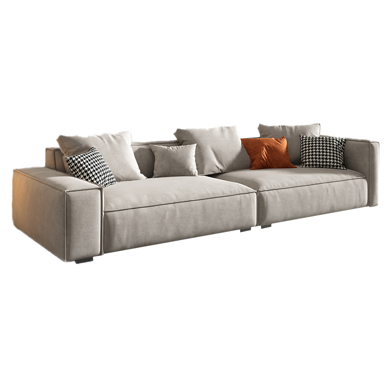 工来工往PF沙发客厅小户型豆腐块沙发布艺科技布沙发懒人实木沙发单人沙发床两用北欧风意式极简网红沙发 米白色科技布 四人2.4m