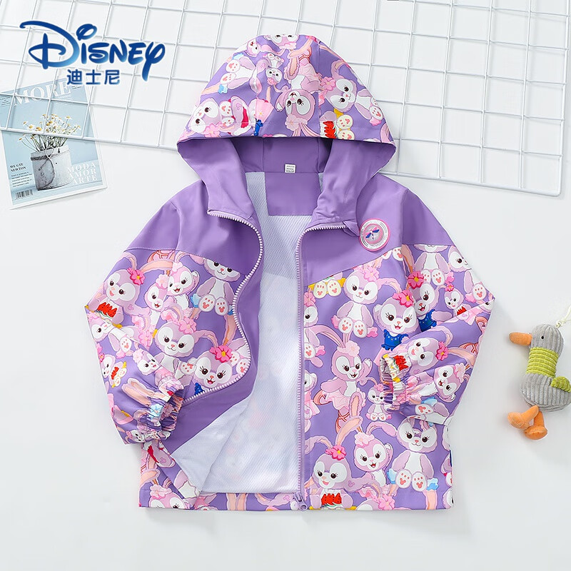 迪士尼(disney)女童春秋装外套2023新款儿童春季薄款冲锋衣上衣中大