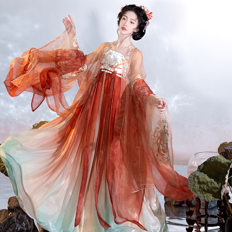 汉虞葵原创汉服女【金鱼姬】诃子裙一片式刺绣重工汉元素大袖日常夏