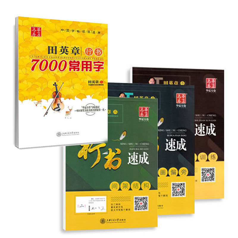 田英章书行书字帖钢笔行书基础训练笔画偏旁学生行楷入门速成教程 行书三本套装+7000/送本+笔