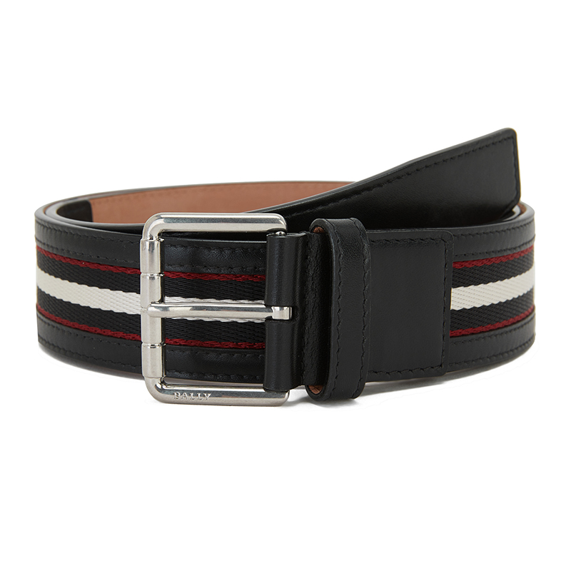 巴利 bally 奢侈品 男士黑色牛皮/织物针扣腰带 wilford 40 m/40 6237