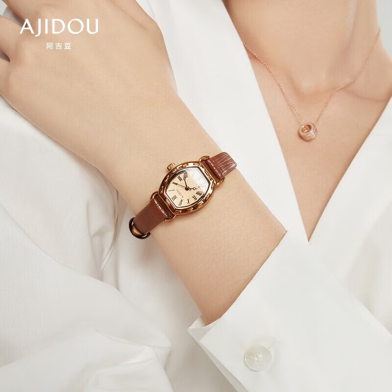 ajidou阿吉豆时光之印手表经典复古女士表带石英表礼物送女友老婆