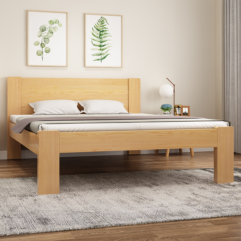 佳曲美实木床现代简约一米五高脚松木床1米5单人床1米2床架 清漆色