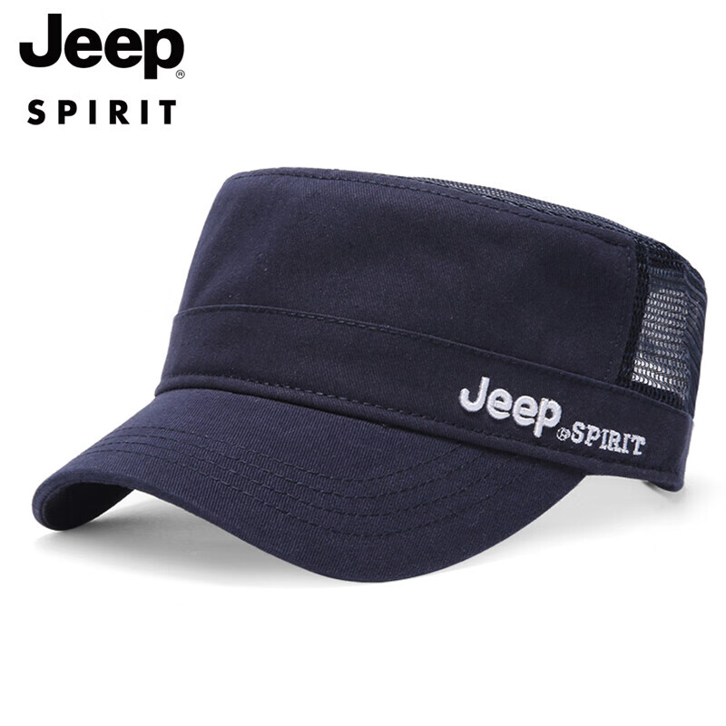 吉普（JEEP）帽子男士平顶帽时尚休闲鸭舌帽遮阳帽户外旅行透气网眼速干太阳帽A0182深蓝