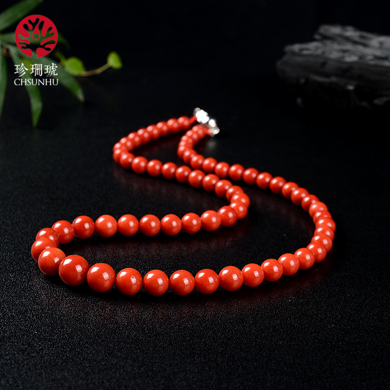 珍珊琥彩宝珊瑚圆珠项链 佩戴优雅显气质 时尚大气珠宝