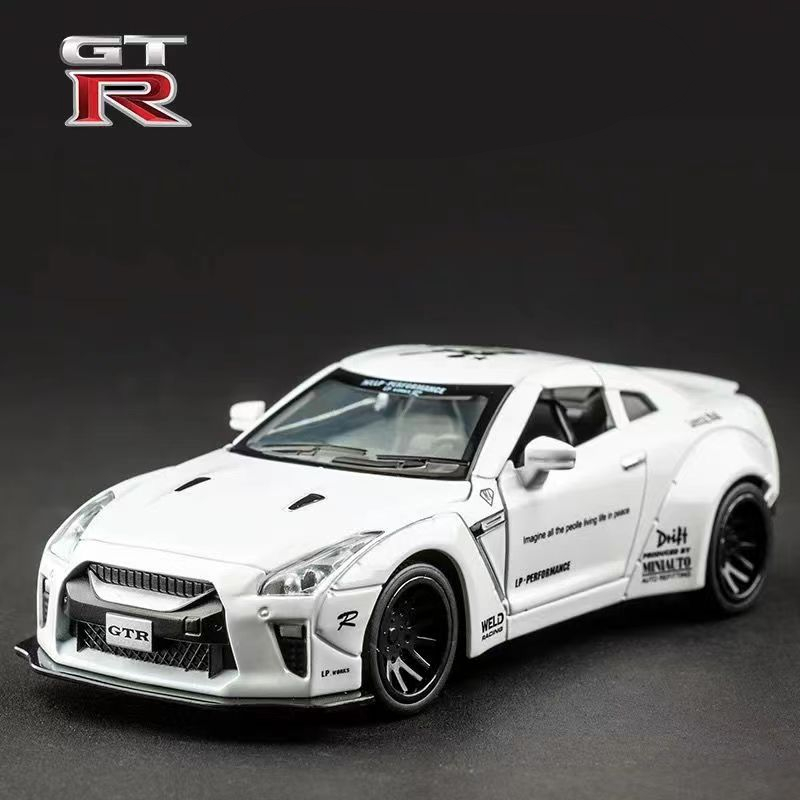 gtr跑车模型合金车模儿童回力小汽车玩具车汽车模型男孩 日产gtr 白色