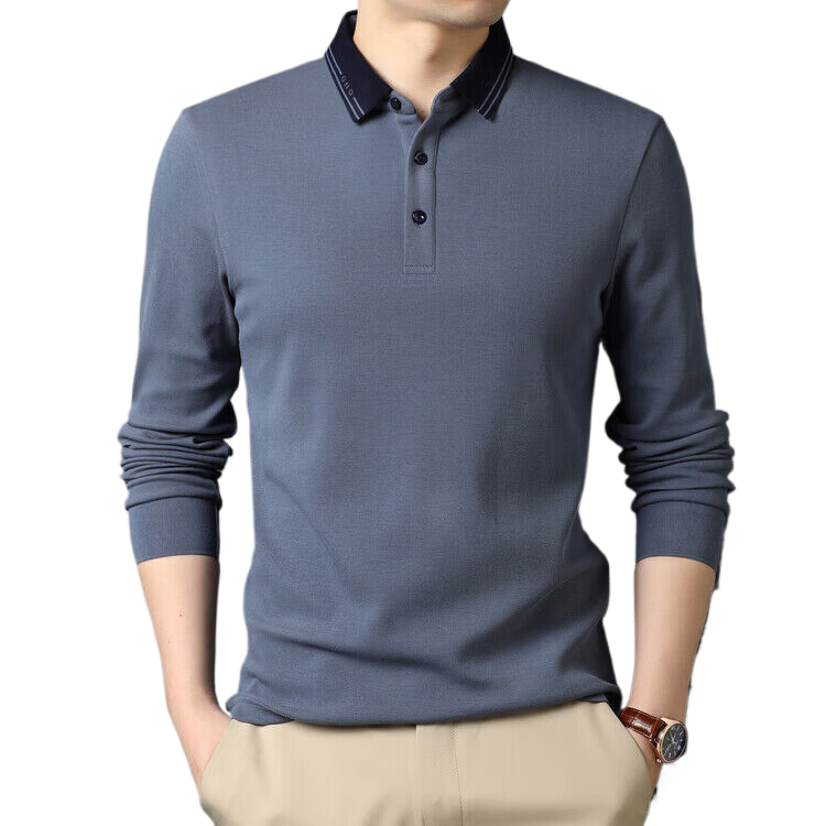 皮爾卡丹（pierre cardin）長(zhǎng)袖t恤男翻領(lǐng)春秋季純棉polo上衣中青年休閑薄款100%全棉打底衫