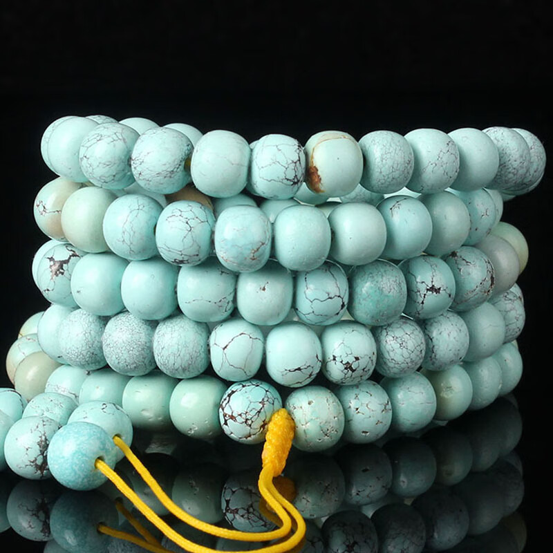 原矿高瓷绿松石老形珠108佛珠手链 直径8mm重58.17克