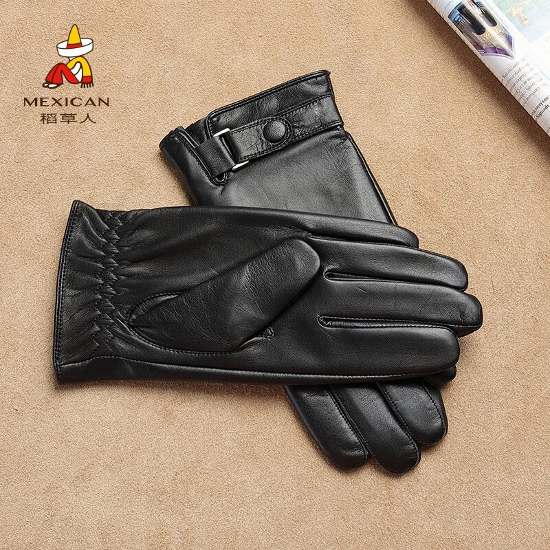 稻草人皮手套男冬季保暖骑行摩托车加厚加绒防风户外手套新年礼物 黑色 XL