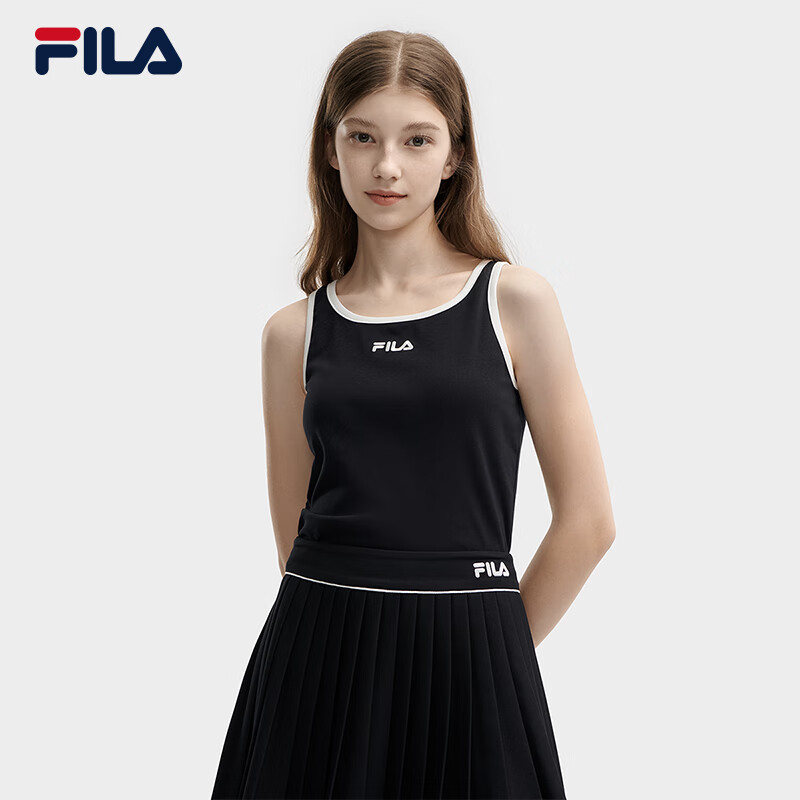 FILA 斐乐官方女子针织背心2024夏季新款时尚休闲撞色宽肩带内搭 正黑色-BK 165/84A/M