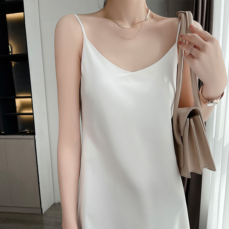 【特价捡漏】高档轻奢重磅真丝真丝绸面吊带长裙女桑蚕丝醋酸修身显瘦