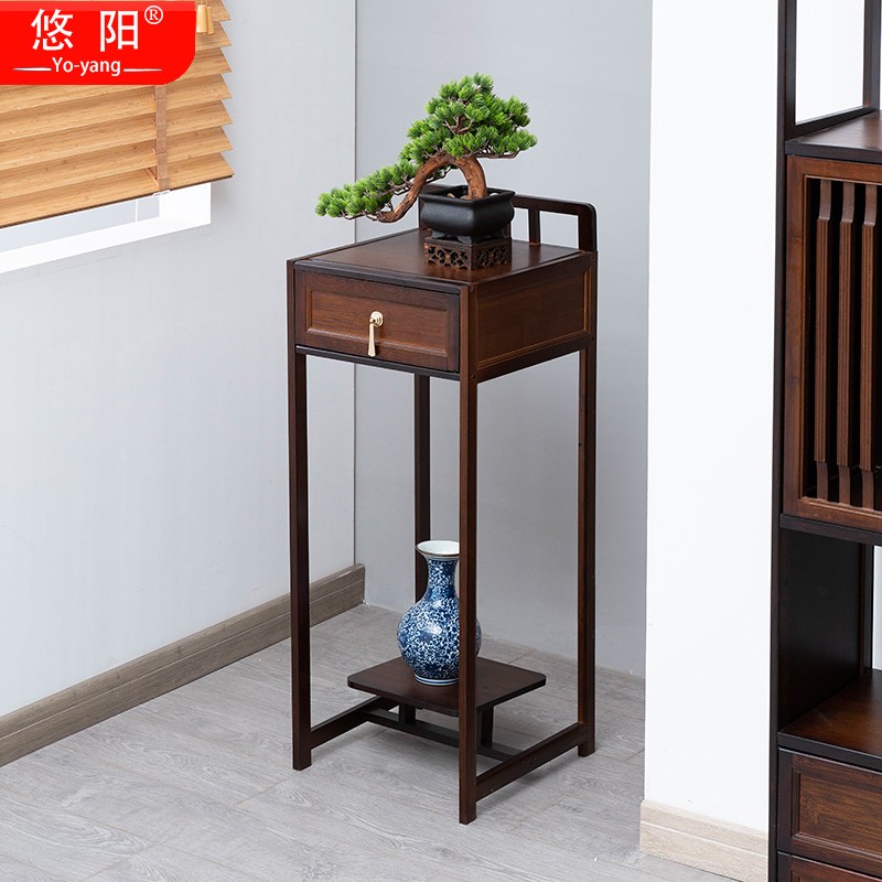 悠阳 花架子室内花台花盆架客厅落地式吊兰架仿古花几中式竹花架置物架 酒红色（94高）中式款花架