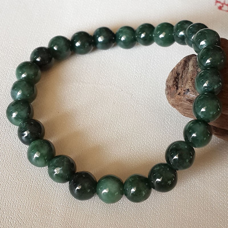 牧思 天然翡翠缅甸 冰糯种油青手串女款 7mm圆珠 单圈 翡翠玉珠 a货