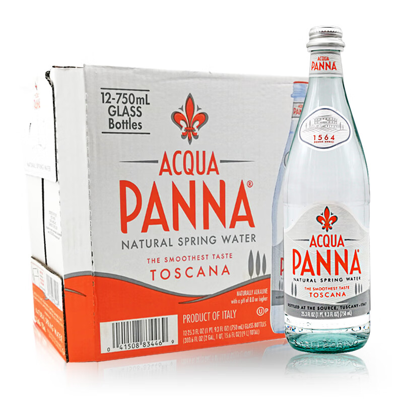 普娜（Acqua Panna）饮用矿泉水 250ml/750ml瓶装 意大利进口玻璃瓶装天然矿泉水 (玻璃瓶)750毫升*12瓶