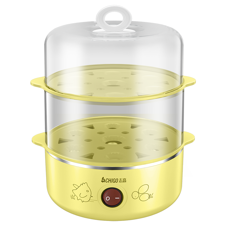 志高（CHIGO）蒸蛋器煮蛋器双层 家用学生宿舍用多功能小型煮蛋机蒸蛋机煮面锅小火锅 黄色双层【一机多用】