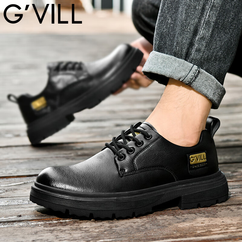 贵之步G'VILL皮鞋男士春秋季新款英伦商务休闲男鞋西装正装鞋百搭鞋子男 黑色 42
