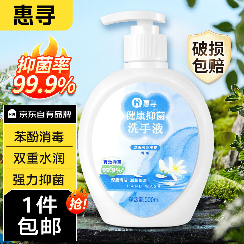 惠寻京东自有品牌 健康抑菌洗手液倍护滋润500ml 抑菌99.9% 一冲即净 啫喱洗手液500ml