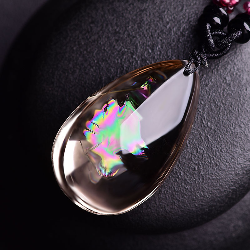 慈灵阁孤品 七彩光水晶滴水吊坠项链胶花水晶发晶女毛衣链男女礼物