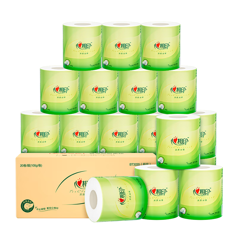 心相印茶语丝享系列纸巾卷纸卫生纸卷筒纸厕所纸有芯卷纸 4层 100g*20卷