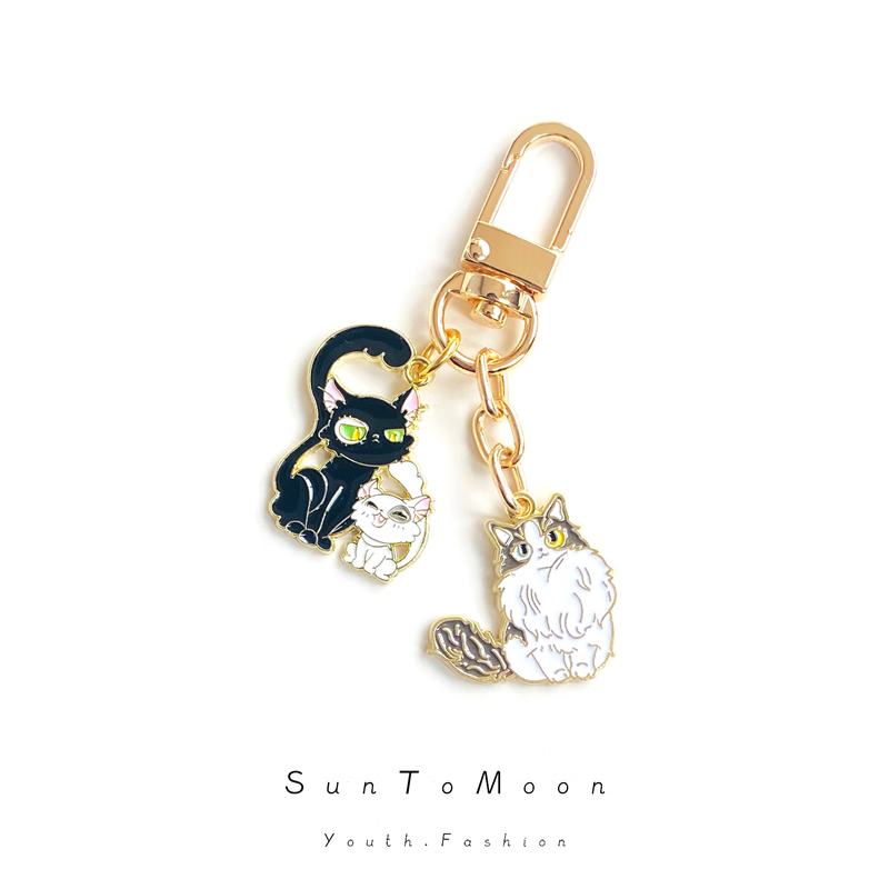 SunToMoon铃芽之旅可爱小猫咪钥匙扣卡通合金女生闺蜜包包AirPods挂件饰品 黑白猫咪-挂件款