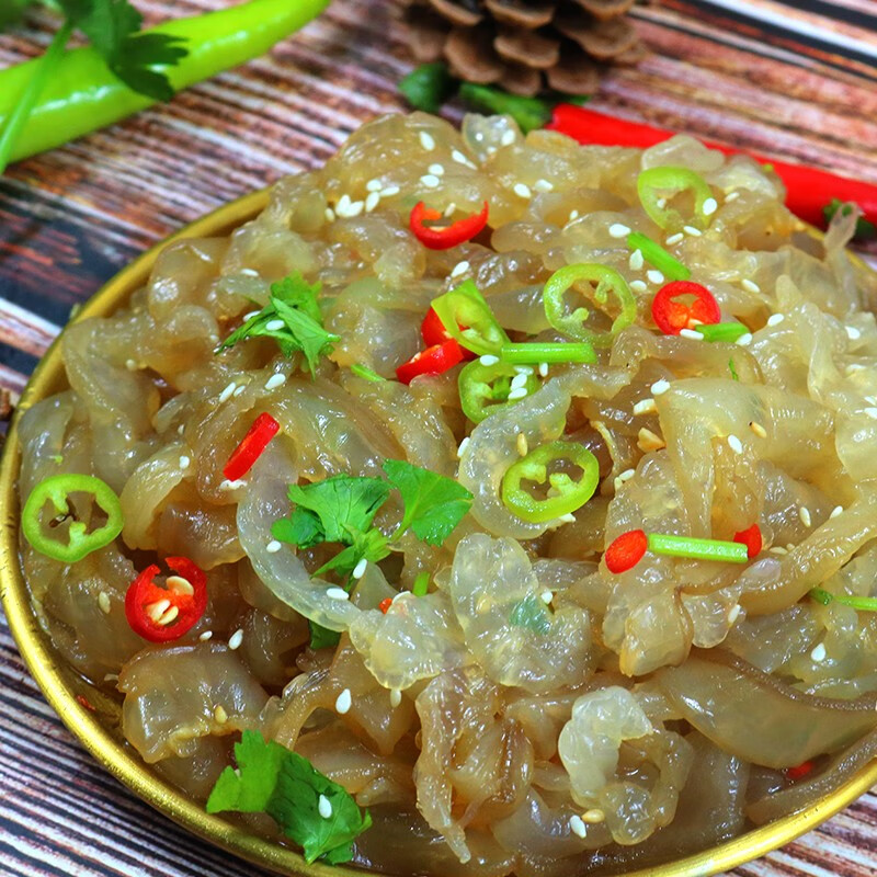 亿海湾海蜇头即食凉拌海蜇皮丝带调料包解腻凉菜拌菜下酒菜网红款礼盒 海蜇皮200g*5