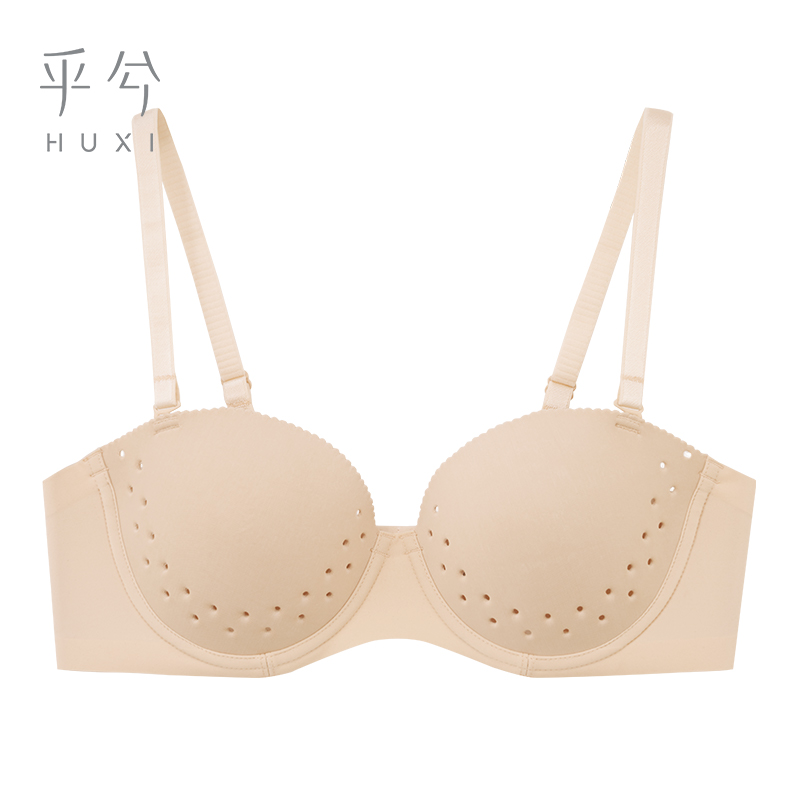 乎兮1/2薄杯可拆卸隐形有钢圈文胸连衣裙内衣胸罩女 肤色 70a