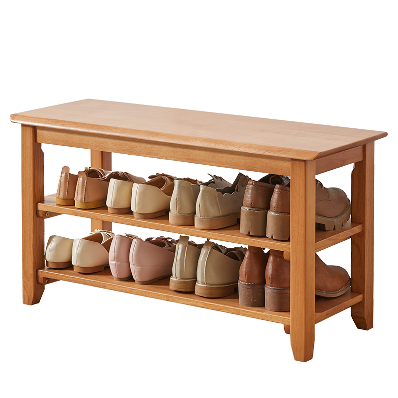 家逸 实木换鞋凳穿鞋凳子入户门口可坐鞋柜鞋架进门玄关 60cm樱桃木色