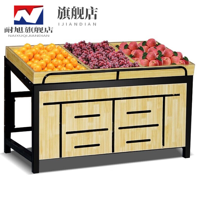 店中岛架水果店堆头海鲜移动角钢实木展示柜架子多功能果蔬生鲜店货柜