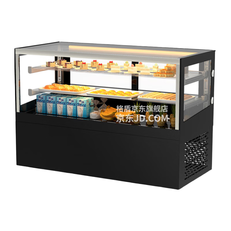 格盾 (Gedun) 蛋糕柜展示柜商用冷藏保鲜柜水果熟食甜品风冷冰柜 黑色直角（后开门）+除雾玻璃 0.9米台式（放置台面）