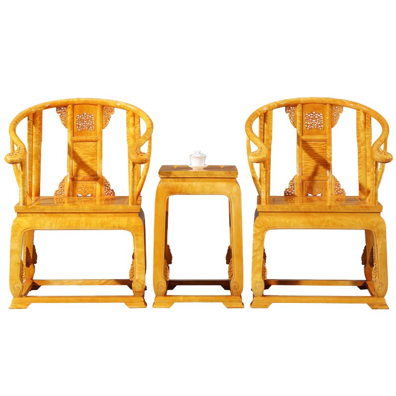 知古匠心金絲楠木小葉楨楠皇宮椅陰沉木圈椅實(shí)木家具新中式明清古典仿古 小葉楨楠半水波皇宮椅三件套