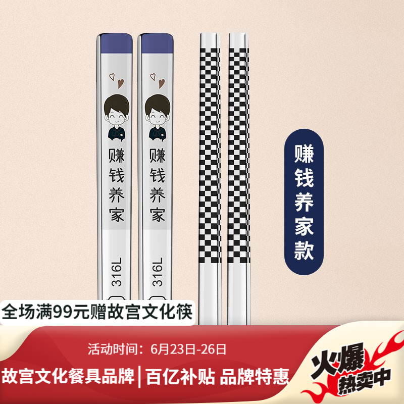 唐宗筷316L不锈钢筷子酒店家用不发霉防滑筷子可定制餐具套装 赚钱养家-单双装
