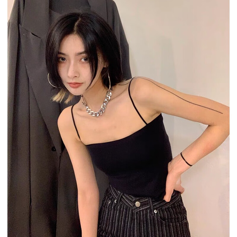 背心女一体式胸垫外穿美背上衣无钢圈打底抹胸内衣 黑 均码 75-120斤