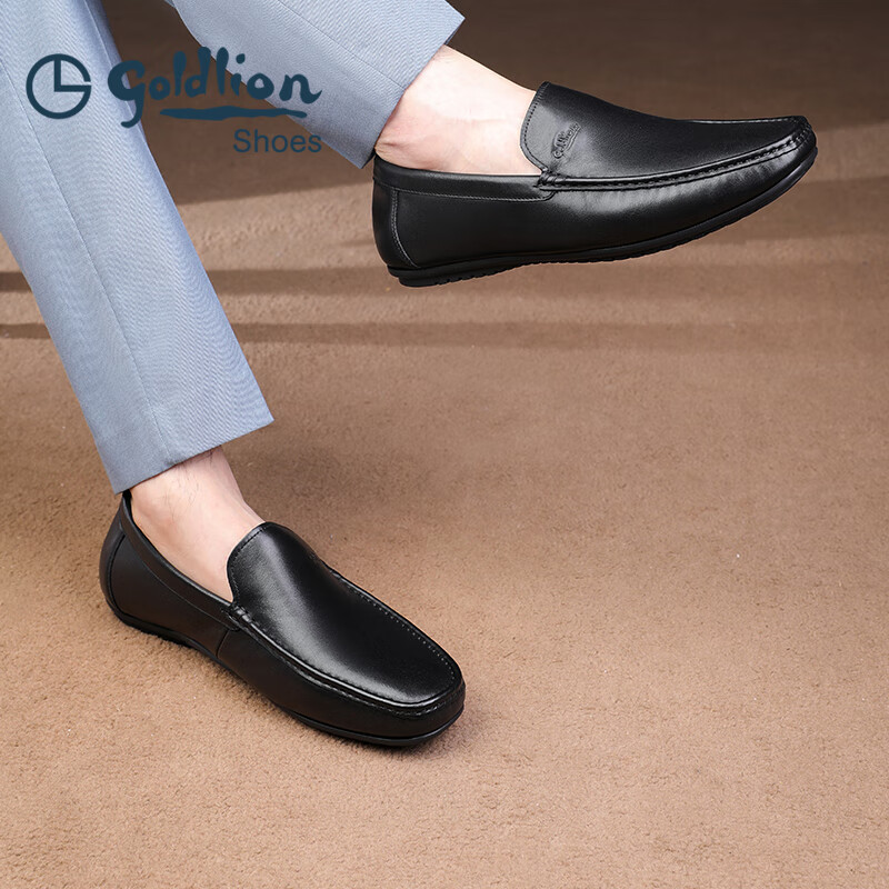 金利来（Goldlion）豆豆鞋男春季皮鞋男商务休闲鞋男柔软百搭乐福鞋套脚鞋男士皮鞋 黑色 37