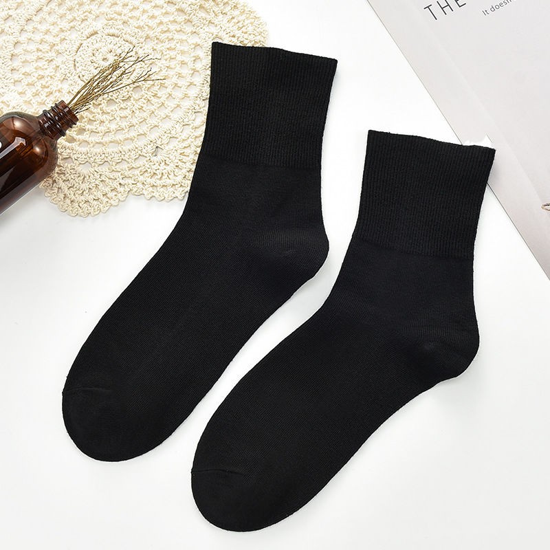 棉松口袜中老年人春夏四季宽松孕妇老人袜子宽口中筒休闲棉袜 黑色 5