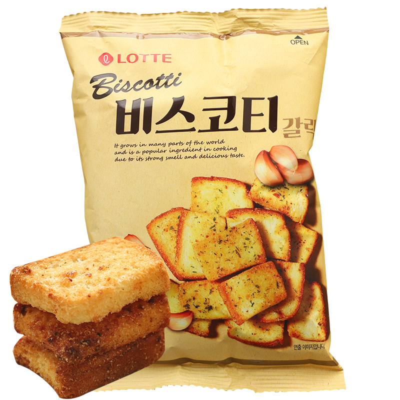 乐天（LeTian）韩国进口 乐天 蒜香披萨味烤酥性葱香面包干零食小吃 蒜香味70g