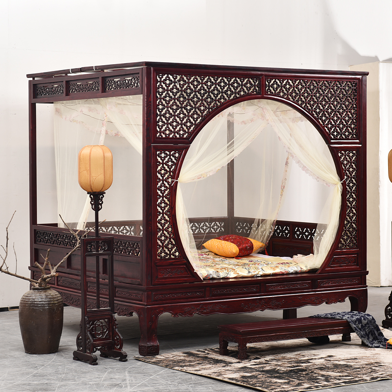 煌达森古典家具仿古明清实木千工拔步床月洞床实木踏步床雕花宫廷架子