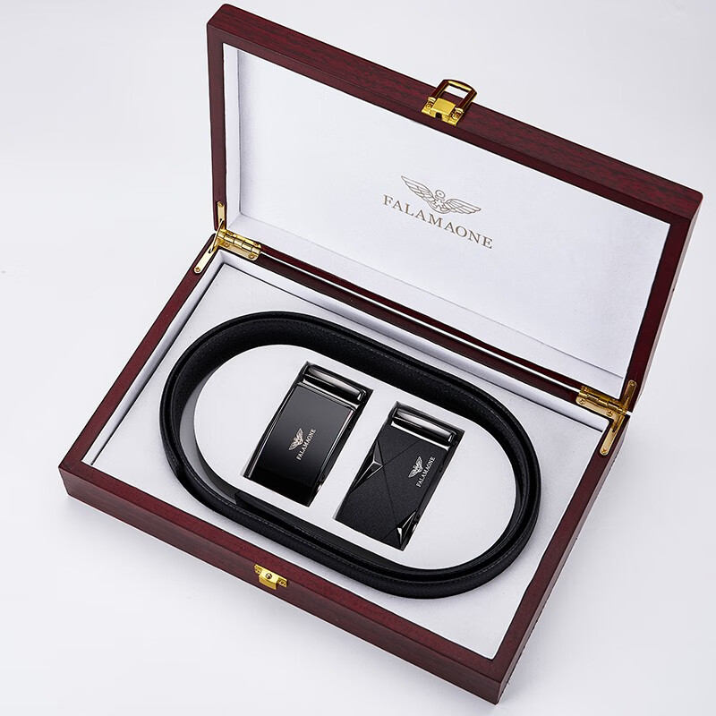 法莱阿玛尼（FALAMAONE）品牌皮带男真皮自动扣腰带牛皮高档裤带生日圣诞实用送男友老公 双扣头高档套装/PD802Q+PD807Q 110cm -140cm默认随机（可修剪）