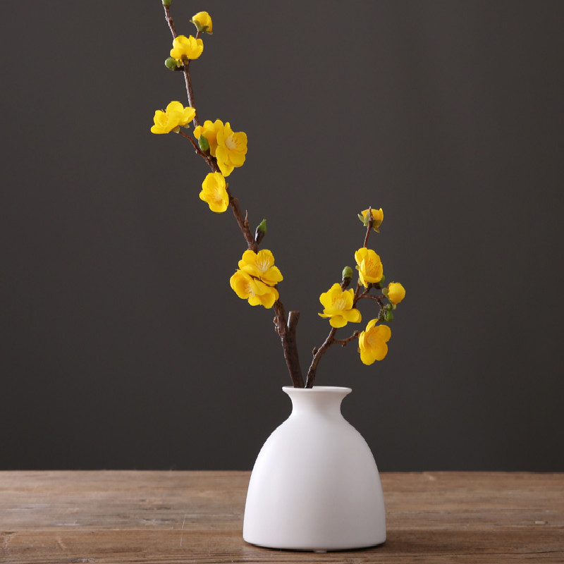 白色插花瓶装饰黄色花瓶花摆件桌花仿真花简 花瓶 腊梅(白)