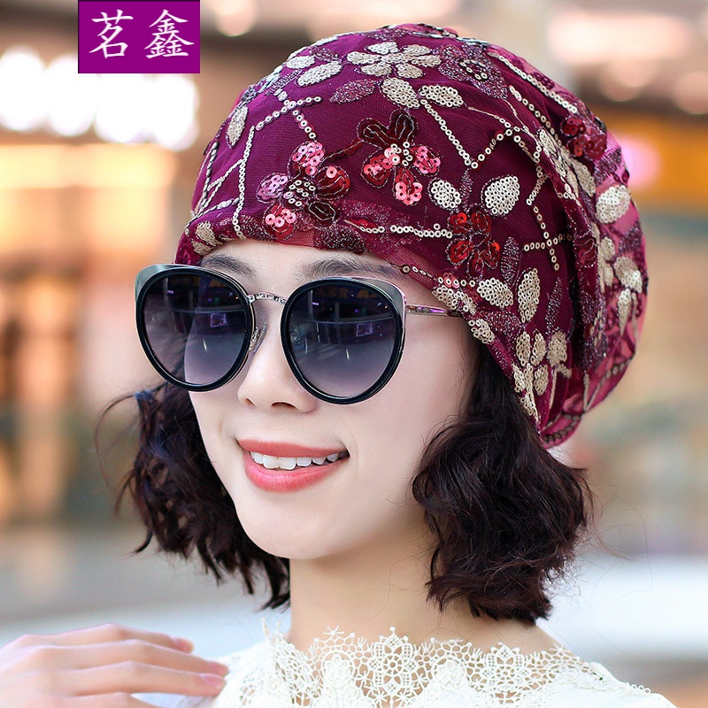 新款女士疗化后戴的女帽子夏天春秋薄款透气包头帽夏韩版蕾丝头巾帽帽