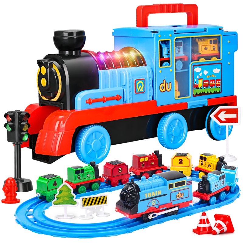 寶樂星兒童玩具男孩新年禮物大號聲光音樂電動滑梯軌道收納火車頭玩具車