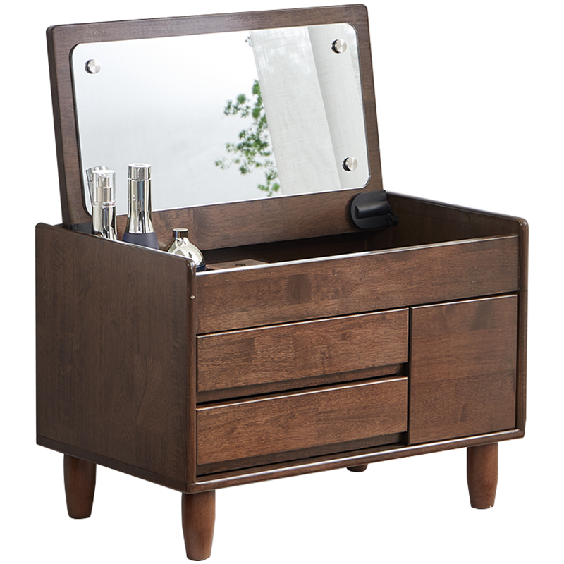 艺柳园 梳妆台多功能小户型飘窗梳妆台实木化妆桌卧室小型化妆台收纳一体柜 胡桃色