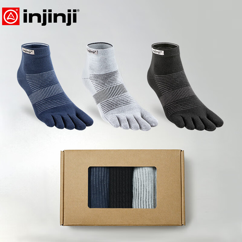 injinji五指袜三对中筒薄款专业马拉松跑步袜coolmax运动速干脚趾袜子 海军蓝+黑+灰 M