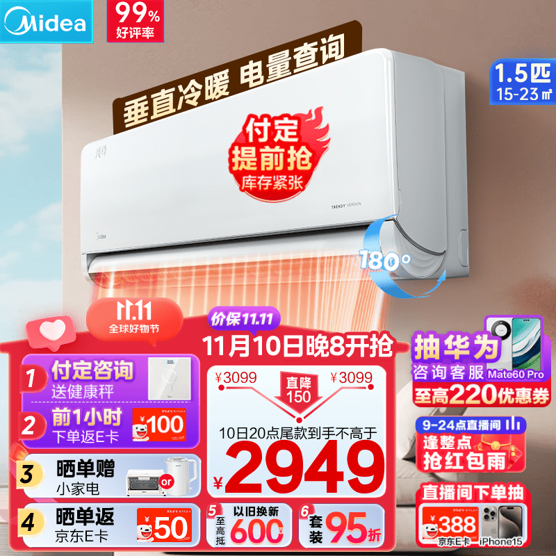 美的(Midea)空调挂机风尊一级能效 变频冷暖 APP远控卧室3D环游风壁挂式送风舒适 1.5匹科技版蓝牙闪控电量查询高性价比高么?