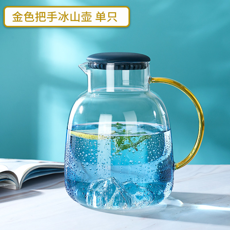 钵至云石玻璃冷水壶 云石富士山冷水壶家用凉水壶玻璃水壶凉水杯套装