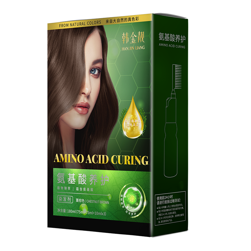 韓金靚 易梳彩氨基酸染發(fā)劑自然遮白發(fā)純黑色染頭發(fā)膏男女士染發(fā)梳 粟棕色 180ml*1盒 【可蓋白發(fā)】
