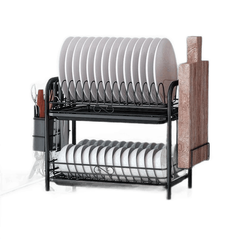 古雷诺斯 厨房置物架碗碟碗盘收纳架晾洗放碗架沥水架碗柜碗筷放碗收纳盒 N6255-01-两层沥水架圆管黑色