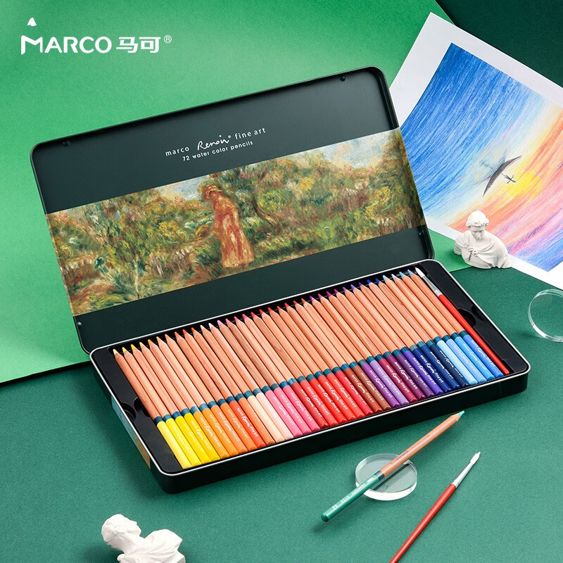 马可（MARCO）72色水溶性彩色铅笔 彩铅 专业美术设计手绘铁盒装（配笔刨）雷诺阿31系列 3120-72TN
