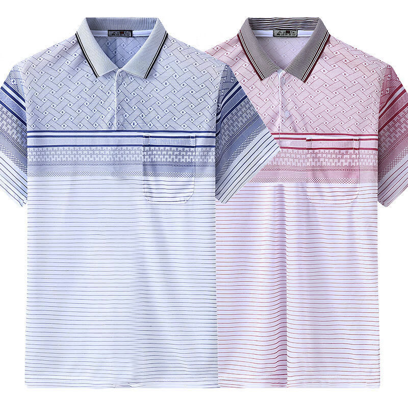 佐文森爸爸夏装短袖t恤中老年翻领短袖上衣40-60岁翻领衫 701藏青701