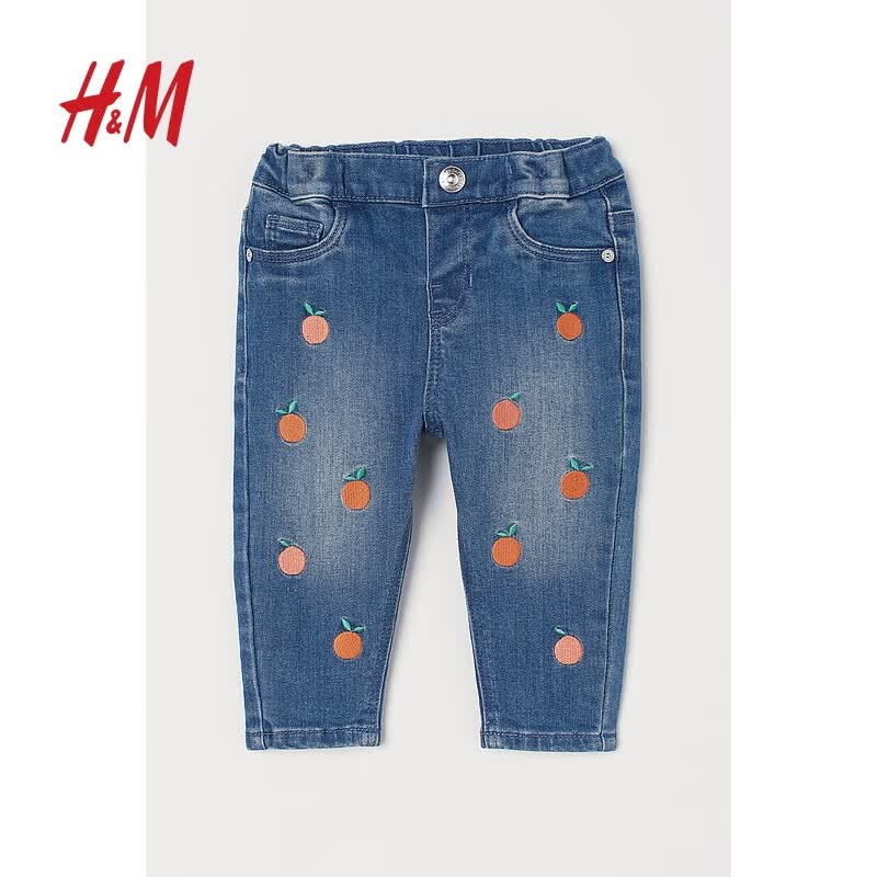 H&M童装女婴幼童牛仔裤秋季时髦洋气裤子刺绣弹力修身长裤0927703 牛仔蓝/橙子 110/50怎么样,好用不?